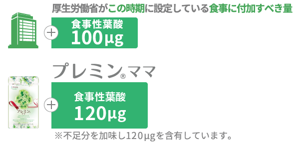 プレミン®シリーズの時期ごとに適切な葉酸配合量グラフ